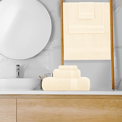 GLAMBURG Ultra Soft 8-Piece Towel Set - 100% Pure Ringspun Cotton, Contains 2 Oversized Bath Towels 27x54, Hand 16x28, 4 Wash Cloths 13x13 Ideal for Everyday use, Hotel & Spa Ivory Cream