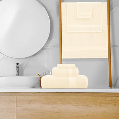 GLAMBURG Ultra Soft 8-Piece Towel Set - 100% Pure Ringspun Cotton, Contains 2 Oversized Bath Towels 27x54, Hand 16x28, 4 Wash Cloths 13x13 Ideal for Everyday use, Hotel & Spa Ivory Cream