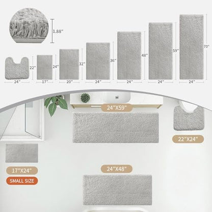 Disolla Grey Bathroom Rug 20x32 - Non-Slip Plush Thick Bath Mat, Highly Absorbent & Ultra Soft Fluffy Floor Mat, Machine Washable for Shower and Tub