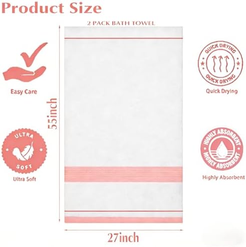 2-Pack Microfiber Bath Towels (27x54 Inches) - Ultra Soft & Quick Dry, 3X Absorbency, Lightweight for Gym, Yoga, Travel & Spa - Perfect for Home, Fitness & Post-Workout