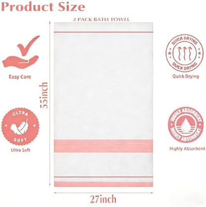 2-Pack Microfiber Bath Towels (27x54 Inches) - Ultra Soft & Quick Dry, 3X Absorbency, Lightweight for Gym, Yoga, Travel & Spa - Perfect for Home, Fitness & Post-Workout
