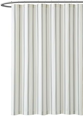 TRULY SOFT Millenial Stripe Ivory and Black Polyester 1-Piece Shower Curtain Shower Curtain, Stripe Themed, for Men and Women, Oeko-TEX Certified Confidence