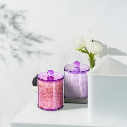 2 Pcs Acrylic Qtip Holder, Cotton Ball Holder Jars with Lids, Purple