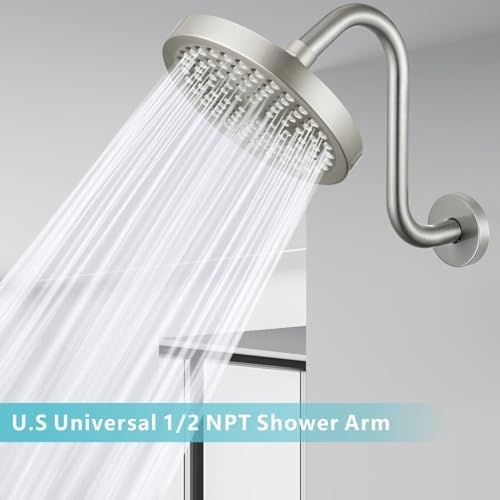 Shower Head Extension Arm with Flange, S Shaped High Rise Gooseneck Showerhead Riser Pipe, Universal Standard 1/2" Connection - Bathroom Accessory (10 Inch, Brushed Nickel)