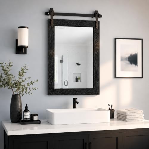 Farmhouse Bathroom Mirror for Over Sink 22”x32” Black, Rustic Western Barn Decor Bathroom Vanity Mirror, Wall Mirror for Bathroom, Living Room, Bedroom, Entryway