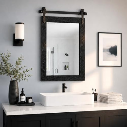 Farmhouse Bathroom Mirror for Over Sink 22”x32” Black, Rustic Western Barn Decor Bathroom Vanity Mirror, Wall Mirror for Bathroom, Living Room, Bedroom, Entryway