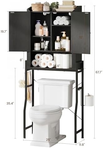 Memobarco Over The Toilet Storage Cabinet with 2-Door & Metal Stand, Black