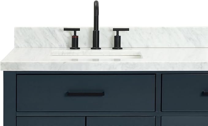 ARIEL Hepburn 72-inch Bathroom Vanity with Sink,Solid Wood, 1.5-inch Italian Carrara Marble Countertop, Double Rectangular Porcelain Sink, 4 Soft Closing Doors, 6 Dovetail Drawers, Midnight Blue