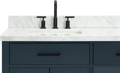 ARIEL Hepburn 72-inch Bathroom Vanity with Sink,Solid Wood, 1.5-inch Italian Carrara Marble Countertop, Double Rectangular Porcelain Sink, 4 Soft Closing Doors, 6 Dovetail Drawers, Midnight Blue