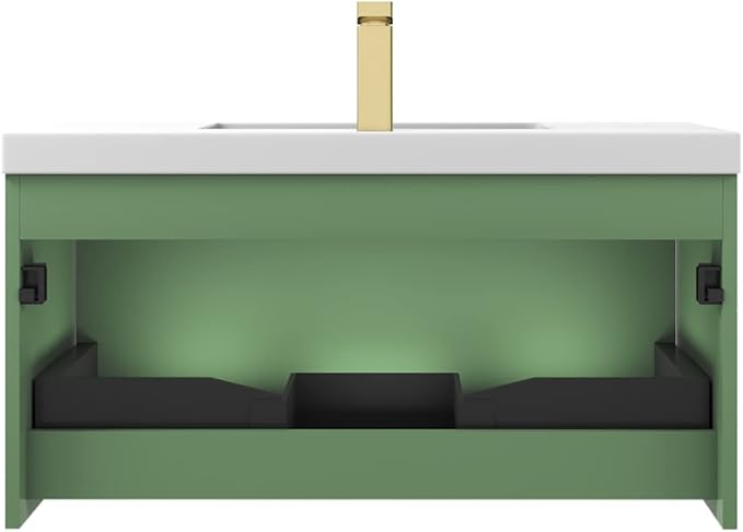 Blossom 36 Inch Bathroom Vanity with Sink, All Wood Wall Mounted Floating Bathroom Vanity Cabinet with Acrylic Sink, Bathroom Sink Cabinet w/Soft-Close Drawer, Modern Style Vanities, Aventurine Green