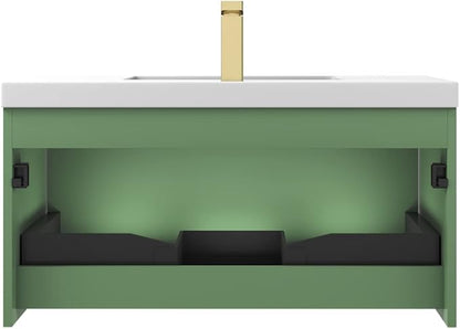 Blossom 36 Inch Bathroom Vanity with Sink, All Wood Wall Mounted Floating Bathroom Vanity Cabinet with Acrylic Sink, Bathroom Sink Cabinet w/Soft-Close Drawer, Modern Style Vanities, Aventurine Green