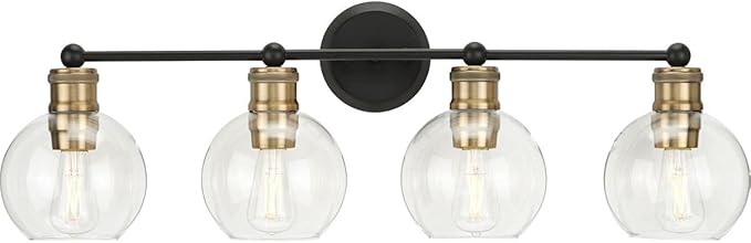 Hansford Collection 4-Light Clear Glass Coastal Bath Vanity Light Antique Bronze
