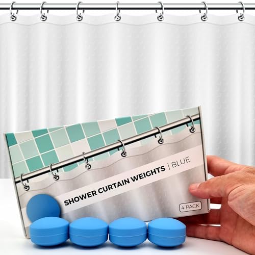 Powerful Anti-Billowing Magnetic Shower Curtain Weights for Splash-Free Bath Experience - 360° Silicone Wrapped - Will Never Rust - Heavy Magnets Prevent Curtain Liners from Blowing | 4 Pairs | Blue