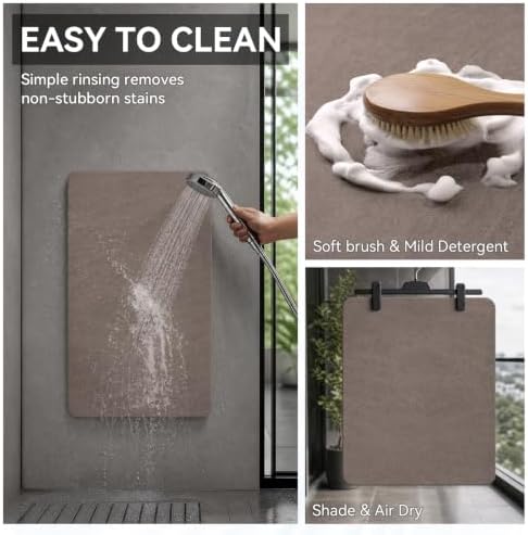 MontVoo -Bath Mat Rug-Rubber Backing Non Slip Quick Dry Absorbent Thin Bathroom Rugs Fit Under Door-Faux Suede Surface Bathroom Floor Mats-Shower Rug for in Front of Bathtub Shower Brown 20"x32"