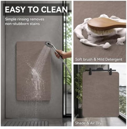 MontVoo -Bath Mat Rug-Rubber Backing Non Slip Quick Dry Absorbent Thin Bathroom Rugs Fit Under Door-Faux Suede Surface Bathroom Floor Mats-Shower Rug for in Front of Bathtub Shower Brown 24"x48"