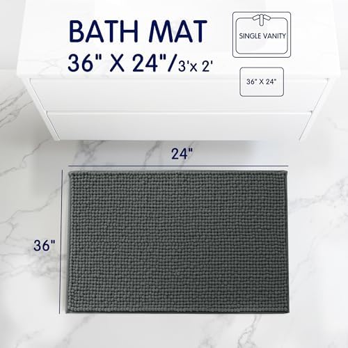 SUBRTEX Bathroom Rugs, 24" x 36" Chenille Bath Rug Soft Short Plush Bath Mat Soft Shower Mat Water Absorbent Shower Mat Quick Dry Machine Washable, Gray
