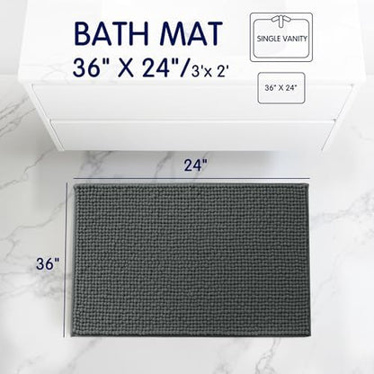 SUBRTEX Bathroom Rugs, 24" x 36" Chenille Bath Rug Soft Short Plush Bath Mat Soft Shower Mat Water Absorbent Shower Mat Quick Dry Machine Washable, Gray