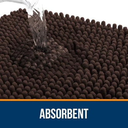OLANLY Chenille Bathroom Rugs Mats Sets 2 Piece, 59"x20"+30"x20", Brown