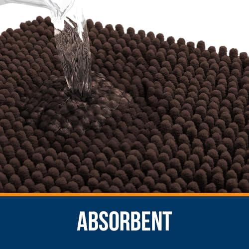OLANLY Chenille Bathroom Rugs Mats Sets 2 Piece, 36"x24"+24"x20", Brown