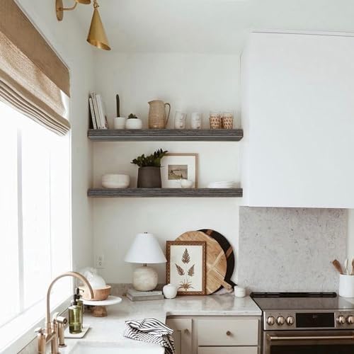 QEEIG Floating Shelves for Wall 35.4" Long - Wall Mounted Shelf Bathroom Kitchen Living Room Bedroom Farmhouse Home Decor Display Bookshelf Large 35.4 x 9.3 inch Set of 2, Grey (008-90GY)