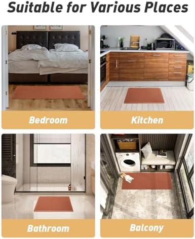 Upgraded Waffle Runner Rug Super Absorbent Non Slip Bath Mats for Bathroom Machine Washable Bathroom Runner Rug with Tassels, Ideal for Hallway Bedroom Laundry Room, Dirty Orange, 2'x 4'(24" x 48")
