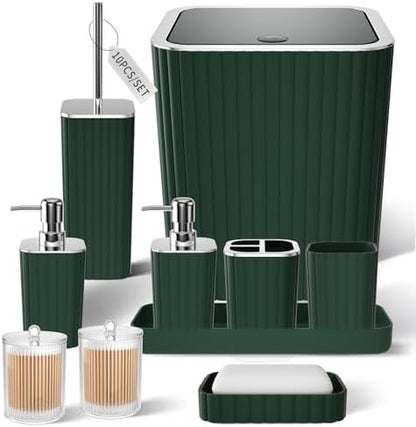 XLHOMO Bathroom Accessories Set - Gorgeous Green Bathroom Set, 10PC Green Bathroom Accessory Set, Bathroom Sets with Toilet Brush, Bathroom Trash Can