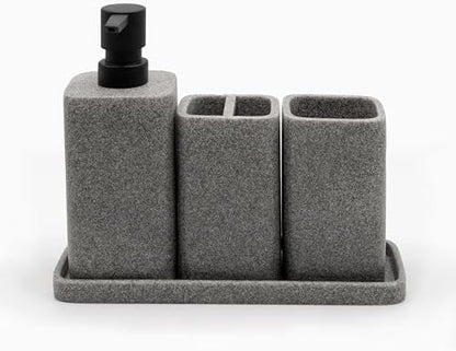 ZCCZ Bathroom Accessory Sets, 4 Pieces Bathroom Accessories Complete Set Vanity Countertop Accessory Set, Includes Lotion Dispenser Soap Pump, Tumbler, Toothbrush Holder and Tray (Grey)
