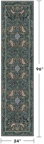 Washable 2x8 Extra Long Runners for Large Kitchen - Blue and Green Long Runner Rugs for Hallway Rugs for Entryway, Vintage Bird Low Pile Kitchen Floor Mats, Nature Leaf & Non-Slip