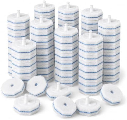 100 pack disposable toilet brush refills compatible with Clorox toilet brushes, water-activated foam, secure snap-on fit, non-scratch cleaning pads, hygienic disposable brush heads