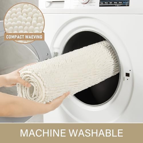LOCHAS Luxury Bathroom Rug Shaggy Bath Mat 24 x 17 Inch, Cream White