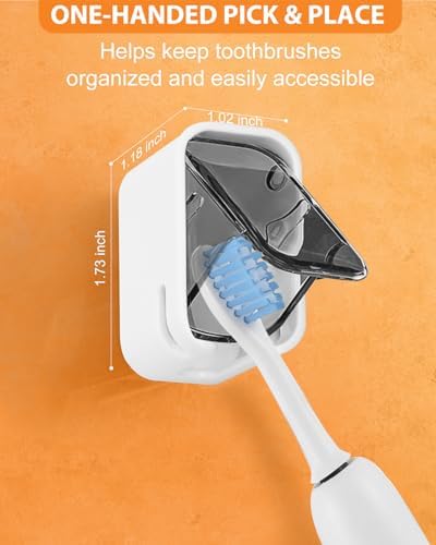 4 Pack Adhesive Wall Mount Toothbrush Holder - Waterproof Bathroom & Shower Organizer, No Drill Stick On Hanger for Manual/Electric Toothbrushes, Space Saving Storage Solution (2)