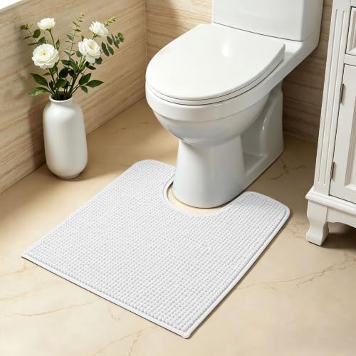 SUBRTEX Bathroom Rugs, U Shaped Chenille Bath Rug 24" x 20" Soft Short Plush Bath Mat Soft Shower Mat Water Absorbent Shower Mat Quick Dry Machine Washable, White