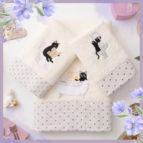 Peryiter 3 Pack Black Cat Decorative Bath Towel Set