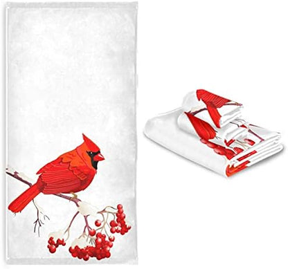 Naanle Red Cardinal Bird on Berry Branch Soft Set of 3 Towels, 1 Bath Towel+1 Hand Towel+1 Washcloth, Ideal Decor for Bathroom, Hotel, Gym, Spa and Beach