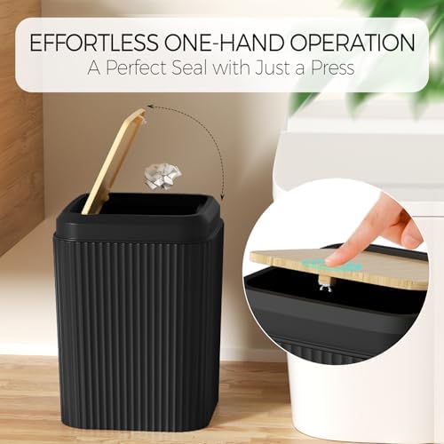 Black Bathroom Accessories Set, Bathroom Set with Shower Curtain and Rugs, Trash Can, Toilet Brush with Holder, Soap Dispenser, Toothbrush Holder, Cup, Soap Dish, Qtip Holders, Hooks, Restroom Decor