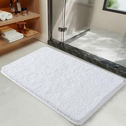 LOCHAS Bathroom Rugs 24x17 Inch, Microfiber Bath Rug Non Slip, White