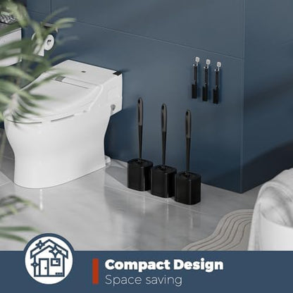 Holaloha Toilet Brush and Holder Set, Space Saving, 3 Pack, Black