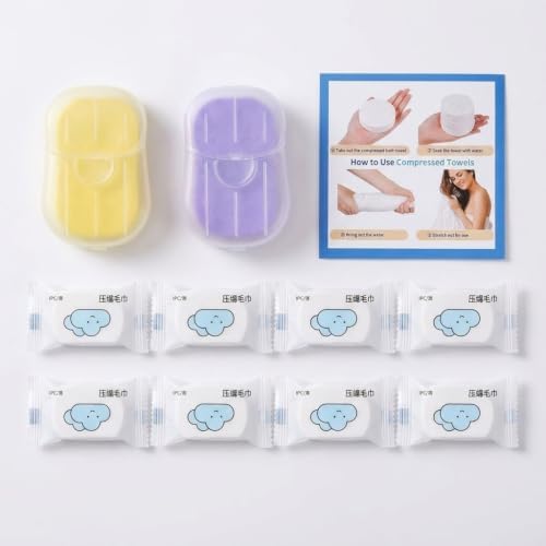 Travel Essentials Kit with Compressed Face Towels & Soap Sheets
