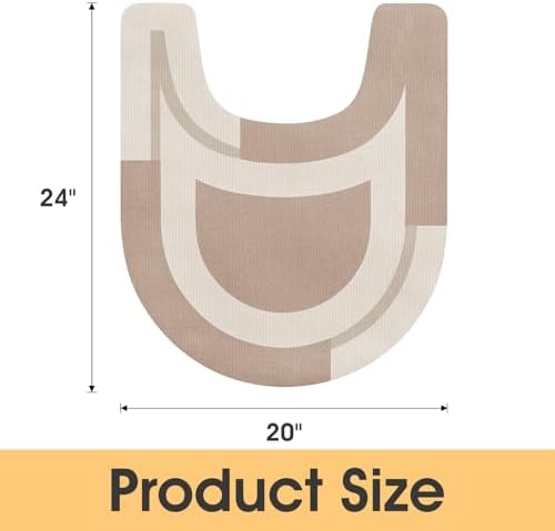 ACCUMTEK Non Slip Bath Mat, Thin Bathroom Rugs Fit Under Door, Quick Dry Bath Mats, Machine Washable Bath Rugs for Bathroom, Bathtub & Kitchen, Light Brown/Bordered/U-Shaped 24"x20"
