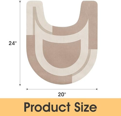 ACCUMTEK Non Slip Bath Mat, Thin Bathroom Rugs Fit Under Door, Quick Dry Bath Mats, Machine Washable Bath Rugs for Bathroom, Bathtub & Kitchen, Light Brown/Bordered/U-Shaped 24"x20"