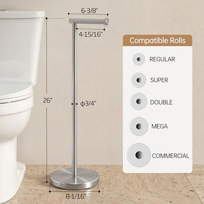 KES 26" Tall Toilet Paper Holder Stand with Weighted Base, Brushed Finish