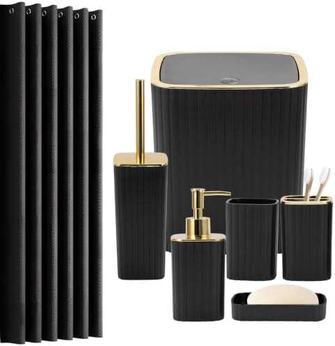 19PCS Bathroom Accessories Set, Black and Gold Bathroom Set for Modern Home