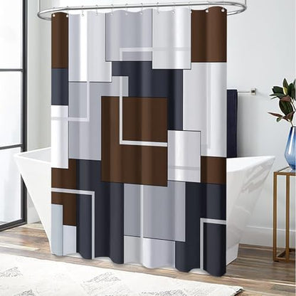 BTTN Brown Modern Geometric Waterproof Fabric Shower Curtain Set, 72 x 72