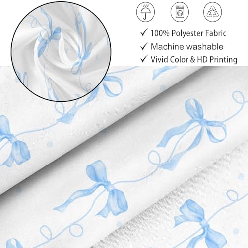 Blue Bow Shower Curtain for Bathroom Decor, Teen Girls Theme, 72x72In