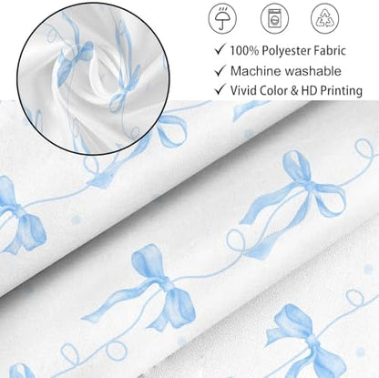 Blue Bow Shower Curtain for Bathroom Decor, Teen Girls Theme, 72x72In