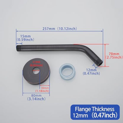 Shower Arm with Flange, Made of 304 Stainless Steel Shower Extension Extender Pipe, Wall-Mounted for Fixed Bathroom Showerhead, Never Rust 10 Inch Oil Rubbed Bronze,SW-RD91018-10-ORB.