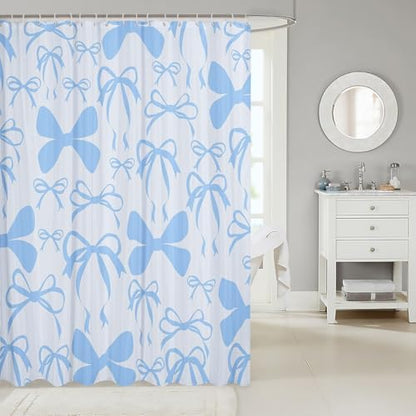 jejeloiu Cute Bowknot Shower Curtain for Bathroom Decor 72"x72" Blue Girls Bow Bath Curtain Kawaii Bathroom Accessories Waterproof Polyester Fabric with 12 Hooks for Stalls Bathtubs Princess Decor