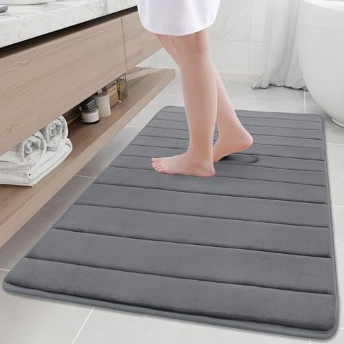 Buganda Memory Foam Bath Mat, 47" x 32", Ultra Soft and Non-Slip Bathroom Rugs, Water Absorbent and Machine Washable Bath Rug Runner for Bathroom, Shower, and Tub, Grey