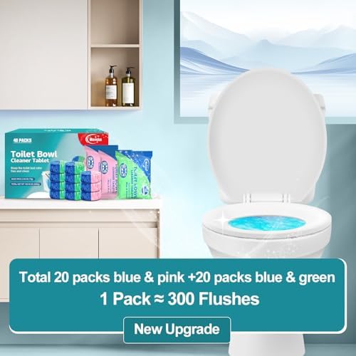 Msvvko Toilet Bowl Cleaner Tablets 40 Packs, Two Colors Toilet Bowl Cleaners with Sustained-Release Technology, Keep Bathroom Toilet Stain Free and Prevent Limescale Buildup, 106oz