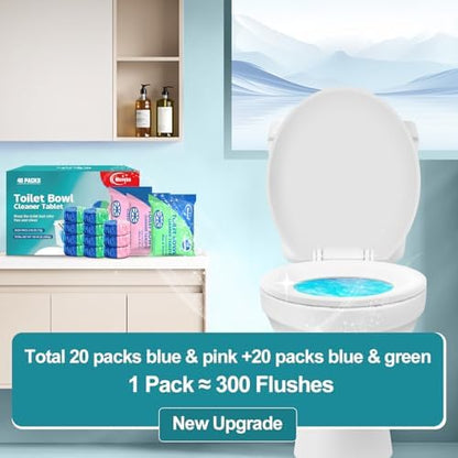 Msvvko Toilet Bowl Cleaner Tablets 40 Packs, Two Colors Toilet Bowl Cleaners with Sustained-Release Technology, Keep Bathroom Toilet Stain Free and Prevent Limescale Buildup, 106oz